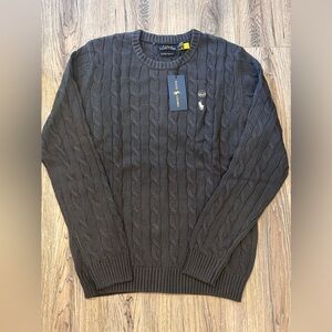 BRAND NEW MENS MEDIUM POLO CHARCOAL WITH WHITE POLO CREST KNIT SWEATER WITH TAGA